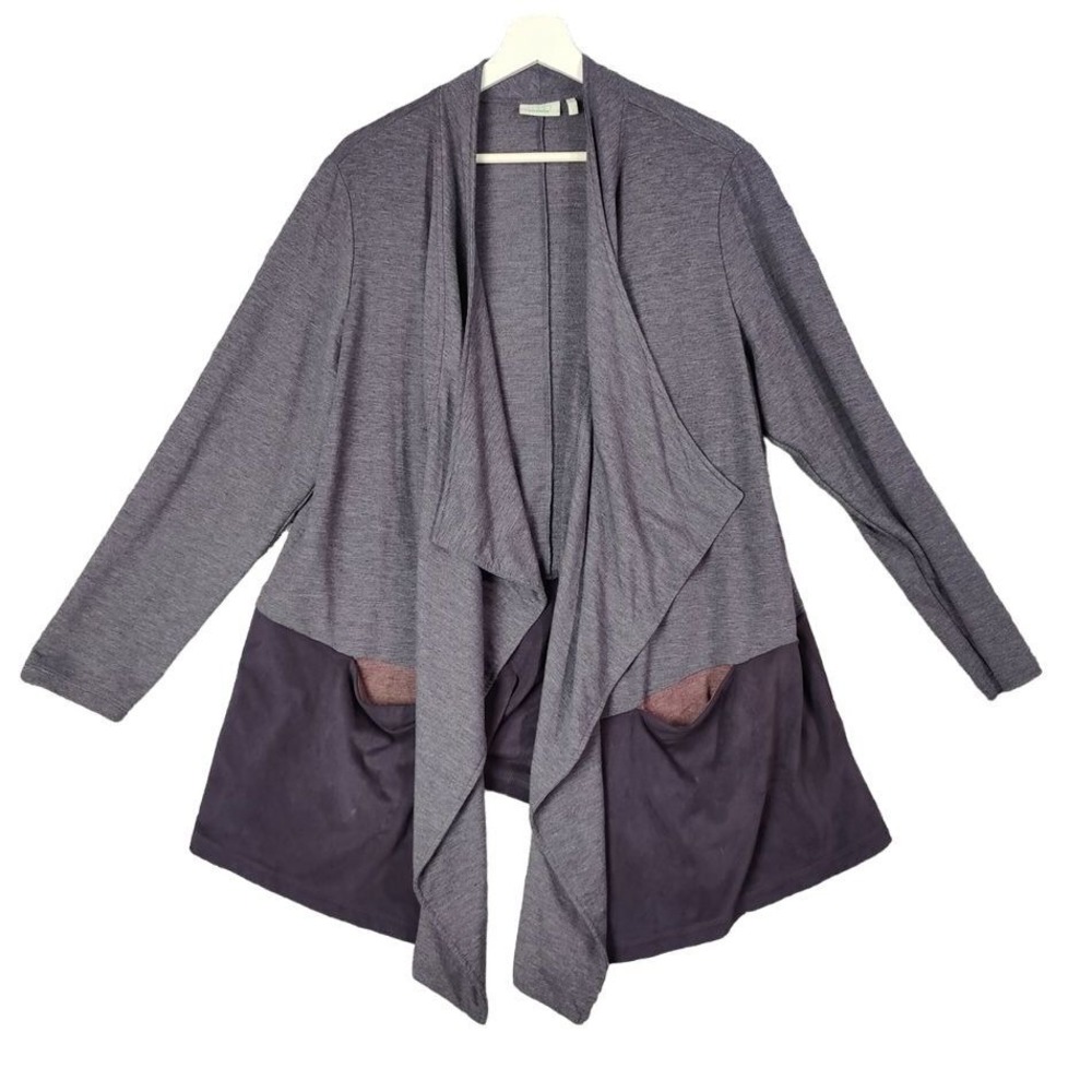 LOGO Women Lagen Cozy Mature Open Front Cardigan Duster 1X Colorblock Faux Suede
